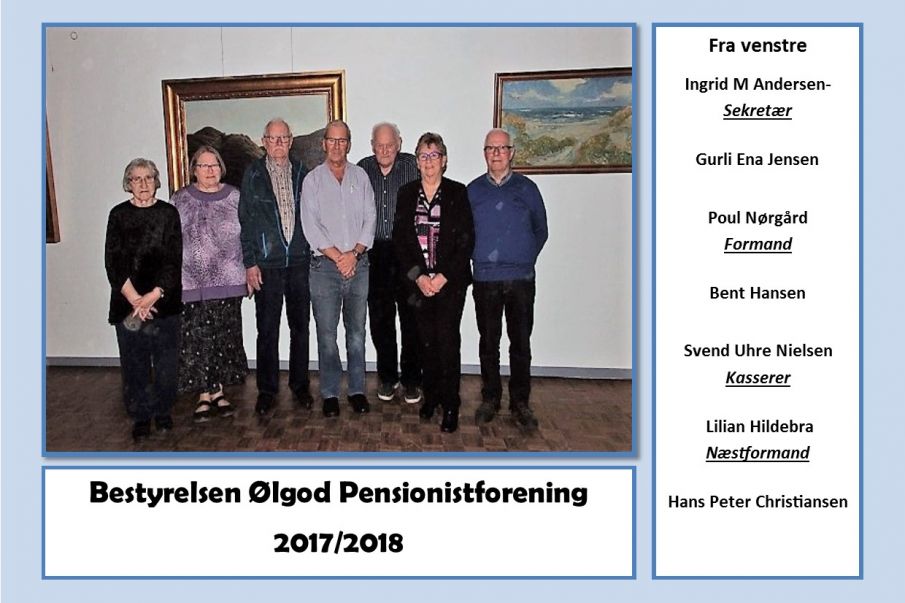 Bestyrelsen & arrangementer  2017/2018 i Ølgod Pensionistforening